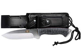 CDS-Survival CELTIBERO - Cuchillo supervivencia caza monte bushcraft camping outdoor campo - Funda de piel con pedernal y piedra afilar incluidos - Acero MOVA 58 - Fabricado en España