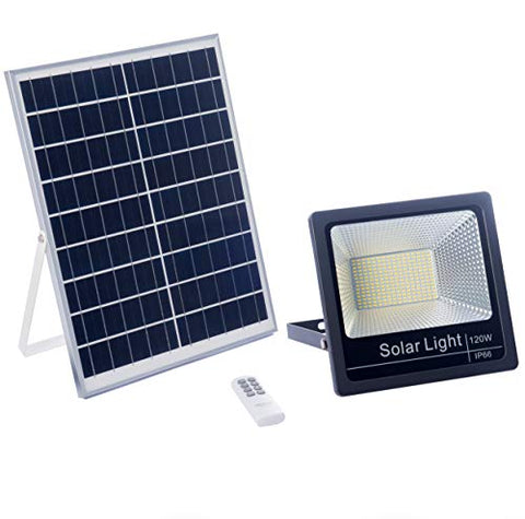 Kit de Placa Solar ELEDCO120W Exterior Con Mando a Distancia, Foco Con Placa Solar, Batería, Control Remoto, Autonomía 8-15 Horas, Luz Neutra 4000K