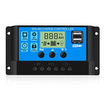 Controlador de Carga Solar de 30A 12V/24V Panel Solar Inteligente Controlador de Carga con Pantalla LCD y Doble Puerto USB para Panel Solar Lámpara Batería y Iluminación LED (30A)