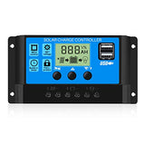 Controlador de Carga Solar de 30A 12V/24V Panel Solar Inteligente Controlador de Carga con Pantalla LCD y Doble Puerto USB para Panel Solar Lámpara Batería y Iluminación LED (30A)