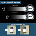 Edimax, Linterna Camping, Luz Led Recargable, Lampara Acampada, Alta Potencia, 4 Modos de Brillo, 3.7V, 4800mAh Li-ion 18650, 1050lm (700lm + 350lm), Iluminacion Frontal y Lateral, Farol Impermeable