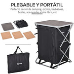 Outsunny Armario Cocina de Camping Plegable con Paravientos 3 Estantes Bolsa de Almacenamiento Encimera 58X65x93 cm para Exterior Acampadas Picnics Tela Oxford Negro