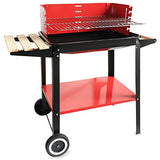 Algon Barbacoa Hierro Grill Grande con Ruedas, Parrilla Zincada Artesanal Rectangular, Carbon Leña, Color Rojo/Negro, 58 x 38 cm