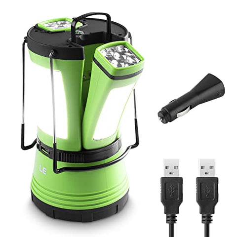 LE Lámpara de Cámping LED, 600 lúmenes, con 2 Antorchas Desmontables, USB Recargable y Con Pilas, Farol Cámping Resistente al Agua, Luz de Trabajo Exterior para Emergencias, Senderismo, Pesca y Más