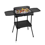 Princess 112250 Barbacoa Eléctrica con estantes laterales 2 en 1, Parrilla de sobremesa o barbacoa de pie, 2 parrillas a 2 alturas, Superficie de 40 x 24.5 cm, termostato ajustable, Negro