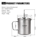 Cafetera de Titanio de 750 ml con Tapa, Olla de Prensa Francesa para Exteriores para Acampar al Aire Libre, Senderismo, Cocina y vajilla para Picnic