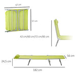 Outsunny Tumbona Plegable y Reclinable de Jardín con Reposacabezas y Respaldo Ajustable en 5 Niveles Tela de Textilene Transpirable 182x56x24,5 cm Verde