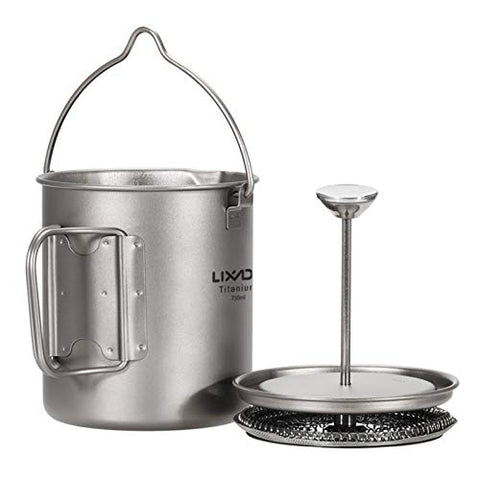 Cafetera de Titanio de 750 ml con Tapa, Olla de Prensa Francesa para Exteriores para Acampar al Aire Libre, Senderismo, Cocina y vajilla para Picnic