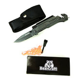 BearCraft Cuchillo Plegable eBook Gratis ** | Navaja de Bolsillo para la Supervivencia al Aire Libre con Borde dentado | Cuchillo de Rescate con Linterna LED y pedernal