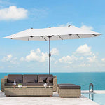 Outsunny Sombrilla Parasol Doble para Jardín Carpas Toldos de Terraza Tela de Poliéster Sombrilla Gigantede para Playa Protección Solar UV 4.6x2.7x2.4m Beige