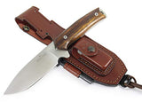 JEO-TEC Nº21 Cuchillo Supervivencia Caza Monte bushcraft Camping Outdoor Campo - Funda de Piel con pedernal y Piedra afilar incluidos - Acero BÖHLER N690C - Fabricado en España