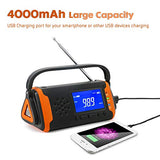 Radio de Emergencia Manivela FM AM, Generacion Solar Portátil Multifunción Al Aire Libre Novedad Radio con Pantalla LCD + 4000mAh como Power Bank / Linterna LED / Reproducción de música AUX