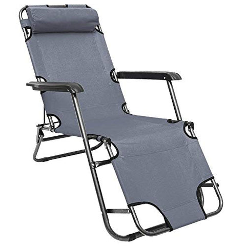 AMANKA - Tumbona Plegable con Reposacabezas, Reposapiernas y Respaldo Reclinable | 153 cm Gris