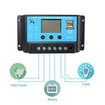 Controlador de carga Inteligente de Panel Solar,20A 12V-24V ,Puerto USB, pantalla LCD protección de sobrecarga