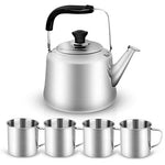 Odoland Kit de Hervidor de Agua y Tazas con 3 litros Hervidor de Té o Café y 4 x Tazas de 260 ml, Hervidor de Camping Senderismo Picnic en Acero Inoxidable Ligero y Resistente