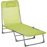 Outsunny Tumbona Plegable y Reclinable de Jardín con Reposacabezas y Respaldo Ajustable en 5 Niveles Tela de Textilene Transpirable 182x56x24,5 cm Verde