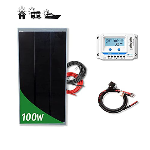 Kit Placa Solar de 100W PRO 12V con controlador de corriente, Tecnología Shingled cells de alta eficiencia para caravanas autocaravanas