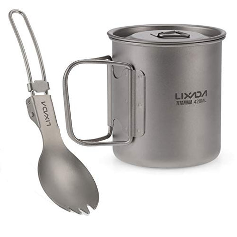 Juego de utensilios de cocina de 300 ml, 350 ml, 420 ml, 550 ml, 650 ml y 750 ml, vaso de titanio ultraligero con vajilla plegable compatible con mochilas de camping y senderismo