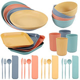 FUNYKICH 32 Piezas Juegos de Vajilla Multicolor 4 Personas para Cena, Picnic, Camping, Barbacoa, Apto Microondas Y Lavavajillas