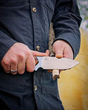 JEO-TEC Nº21 Cuchillo Supervivencia Caza Monte bushcraft Camping Outdoor Campo - Funda de Piel con pedernal y Piedra afilar incluidos - Acero BÖHLER N690C - Fabricado en España