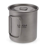 Juego de utensilios de cocina de 300 ml, 350 ml, 420 ml, 550 ml, 650 ml y 750 ml, vaso de titanio ultraligero con vajilla plegable compatible con mochilas de camping y senderismo