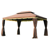 Outsunny Gazebo Pabellón Exterior Jardín 2.9x3.9x2.8m Carpa Cenador de Lujo Marco de Aluminio con Pared Lateral y Mosquitero para Fiesta Eventos