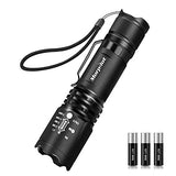 morpilot Linterna Táctica y UV 2 en 1, Linterna LED 500LM, Linterna Militar, Luz UV con 4 Modos, Zoom IN/out, 395nm, Aluminio, Anti-caída, Impermeable IPX4, 3 Baterías Incluidas