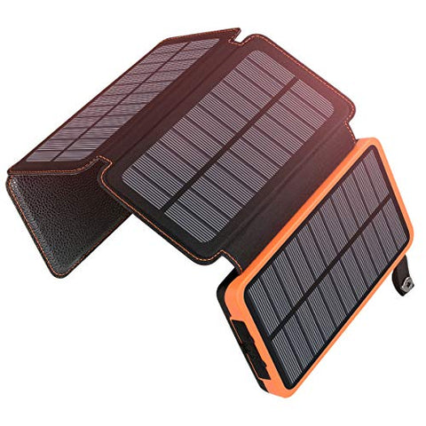 Cargador Solar 25000mAh Power Bank Portátil con 2 Ports 2.1A Output Batería Externa Impermeable con 4 Paneles Solar para Smartphones Tabletas