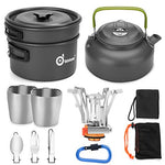 Odoland Kit de Utensilios Cocina Camping con Ollas y Sartén de Acampada Hornillo Camping Hervidor Acampada Tazas Cubiertos Plegable, Set Cocina Camping para Acampada, Senderismo, Picnic y Viaje