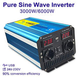 Inversor de Corriente de Onda sinusoidal Pura 3000W Convertidor DC 24V a AC 220V 230V con Control Remoto Salidas de AC Dobles & Pantalla LED