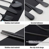 EKKONG 8 Piezas Utensilios portátiles, Juego de Cubiertos para Viaje, Juego de Cubiertos de Acero Inoxidable, Incluye Cuchillo/Tenedor/Cuchara/Palillos/Pajitas/Brocha/Estuche Portátil (Negro)