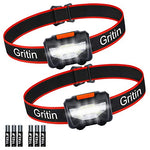 Gritin - Linterna Frontal LED, [2 Pack] Linterna Cabeza COB