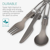 Navaris Set de 3 Cubiertos de Titanio para Camping - 3X Cubiertos ultraligeros - Cuchillo Cuchara y Tenedor para Acampada Picnic Viaje Senderismo