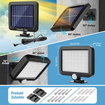 Kit Placa Solar y Lámpara Led Para Exterior, MPJ Lámpara Solar 56 Led Para Exteriores Con Detector De Movimiento, Resistente Al Agua Ip65, Ángulo De Iluminación De 120°, Lámpara Solar De Pared Para Con Cable De 16ft