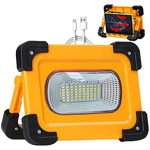 Foco LED Portátil Solar Recargable 80W con Panel Solar, 4 Modos Luz de Trabajo LED USB Recargable, 11000mAh Powerbank, Impermeable Luz de Emergencia para Acampar, Viaje, Camping