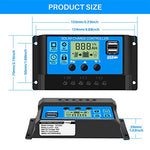 Controlador de Carga Solar de 30A 12V/24V Panel Solar Inteligente Controlador de Carga con Pantalla LCD y Doble Puerto USB para Panel Solar Lámpara Batería y Iluminación LED (30A)