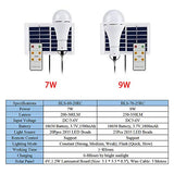 Kit Placa Solar y Luz Led,Lixada 9W / 7W Portátil de Energía Solar Bombilla Al Aire Libre USB Panel Solar Luz de Control Remoto Impermeable LED Que Acampa Luz para Acampar，Senderismo，Montañismo (9W)