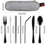 EKKONG 8 Piezas Utensilios portátiles, Juego de Cubiertos para Viaje, Juego de Cubiertos de Acero Inoxidable, Incluye Cuchillo/Tenedor/Cuchara/Palillos/Pajitas/Brocha/Estuche Portátil (Negro)