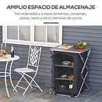 Outsunny Armario Cocina de Camping Plegable con Paravientos 3 Estantes Bolsa de Almacenamiento Encimera 58X65x93 cm para Exterior Acampadas Picnics Tela Oxford Negro