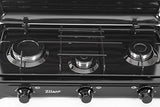 Zilan Cocina de gas de 3 hornillas, apta para 30/50 mbar, apta para camping, gas propano, placa de cocina, estufa de gas, cocina de taburete, tapa extraíble, 3 fuegos