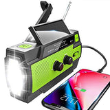 Radio solar AM/FM con manivela portátil, USB, batería recargable de 4000 mAh y manivela dinamo para camping, viajes (verde)