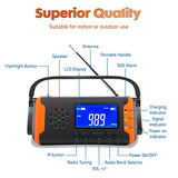 Radio de Emergencia Manivela FM AM, Generacion Solar Portátil Multifunción Al Aire Libre Novedad Radio con Pantalla LCD + 4000mAh como Power Bank / Linterna LED / Reproducción de música AUX