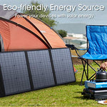 Placa Solar powkey 60W 18V Portátil con USB C, Doble USB QC3.0, Salida de DC, Panel Solar Monocristalino Impermeable y Plegable, para la Mayoría de Generador Solares, Camping, Móvil y Portátiles