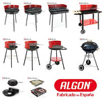 Algon Barbacoa Hierro Grill Grande con Ruedas, Parrilla Zincada Artesanal Rectangular, Carbon Leña, Color Rojo/Negro, 58 x 38 cm