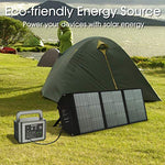 Placa Solar powkey 60W 18V Portátil con USB C, Doble USB QC3.0, Salida de DC, Panel Solar Monocristalino Impermeable y Plegable, para la Mayoría de Generador Solares, Camping, Móvil y Portátiles