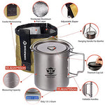 Taza de titanio para acampar, 750 ml, al aire libre, con bolsa de aislamiento, vajilla Titan Camping 132 g, vajilla para exteriores, gran capacidad