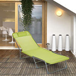 Outsunny Tumbona Plegable y Reclinable de Jardín con Reposacabezas y Respaldo Ajustable en 5 Niveles Tela de Textilene Transpirable 182x56x24,5 cm Verde