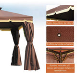 Outsunny Gazebo Pabellón Exterior Jardín 2.9x3.9x2.8m Carpa Cenador de Lujo Marco de Aluminio con Pared Lateral y Mosquitero para Fiesta Eventos