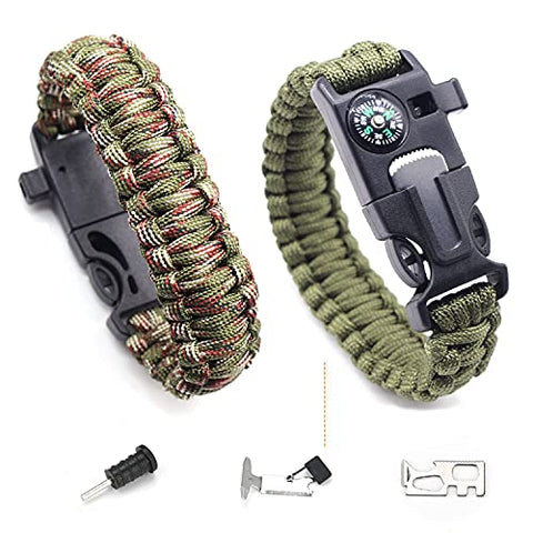 FANSEZQ Pulsera De Supervivencia, Pulseras de Paracord, Supervivencia con Cuerda, Equipo De Salvamento Que Incluye Brújula, Cordón De Paraguas De 3,6 m,Mini sierr De Emergencia y Silbato