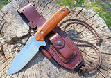 JEO-TEC Nº21 Cuchillo Supervivencia Caza Monte bushcraft Camping Outdoor Campo - Funda de Piel con pedernal y Piedra afilar incluidos - Acero BÖHLER N690C - Fabricado en España